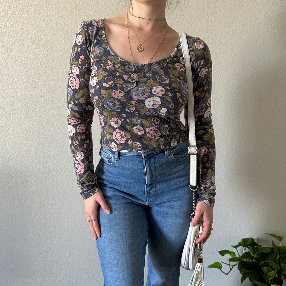Soft Floral Long Sleeve Crop Top